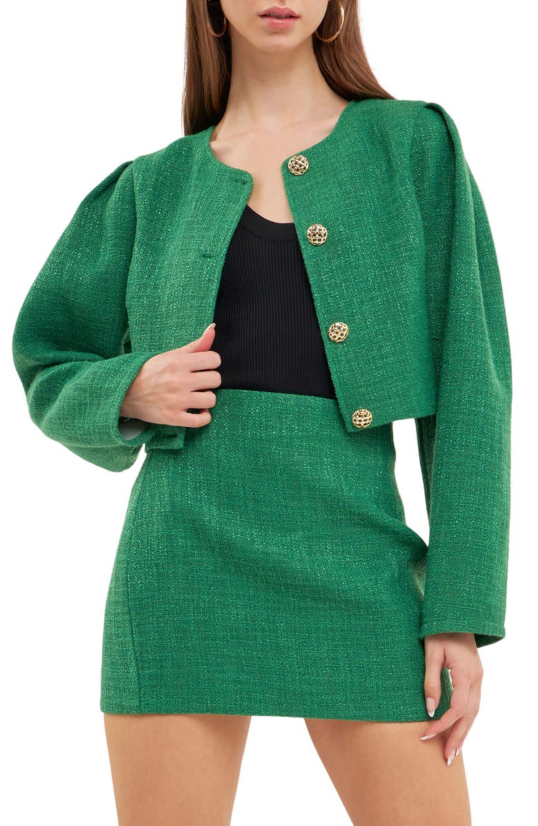 Endless Rose Tweed Blazer, Main, color, Green