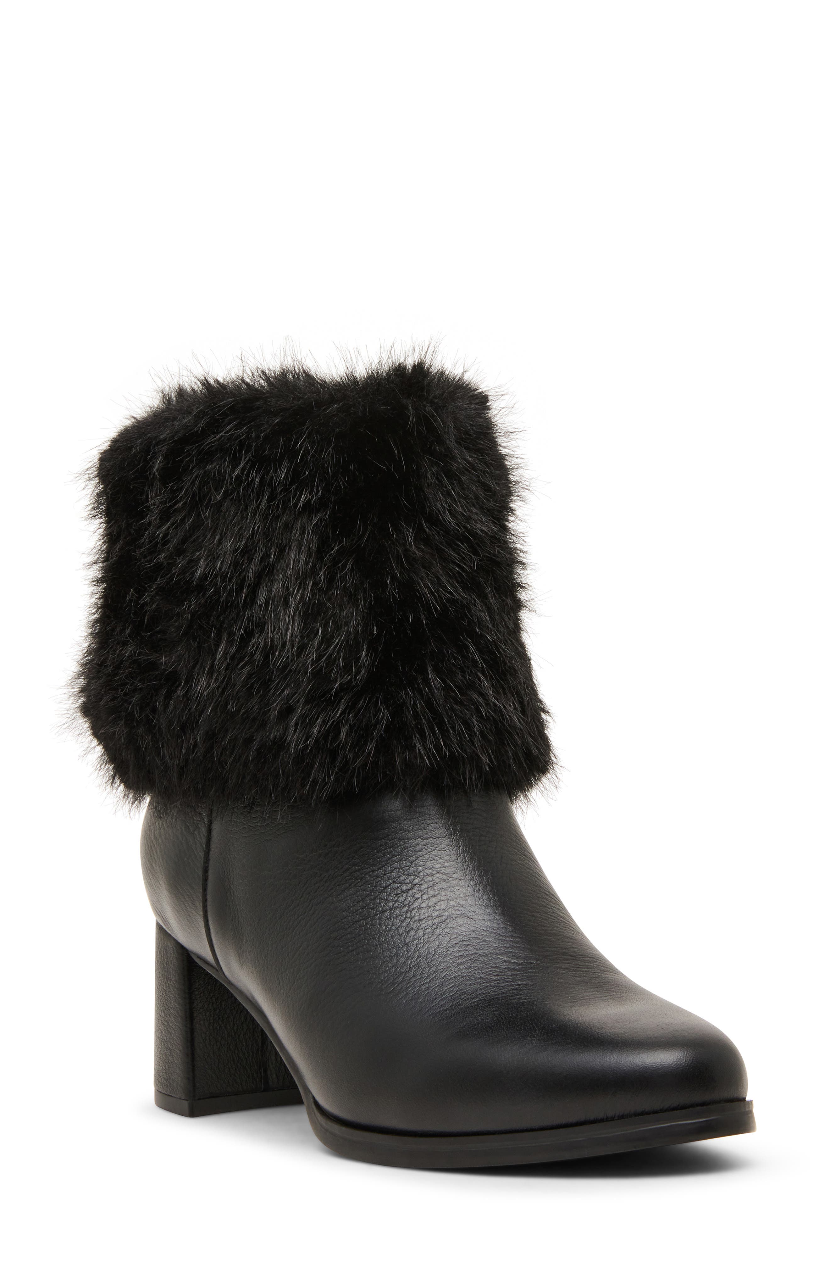 BLACK LEATHER/ FAUX FUR