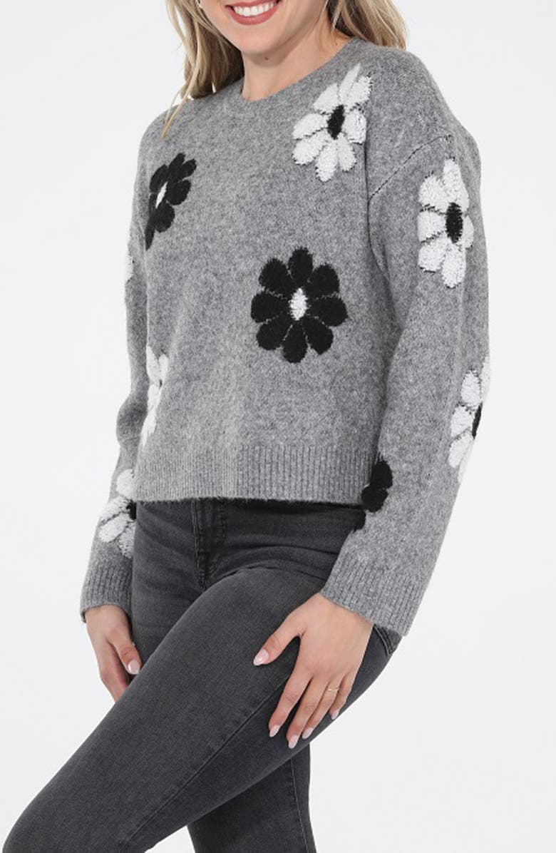 RAIN AND ROSE Floral Appliqué Sweater, Alternate, color, Grey