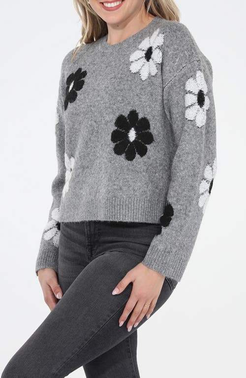 Rain And Rose Floral Appliqué Sweater In Gray