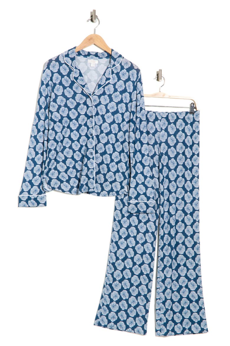 Tranquility Long Sleeve Shirt & Pants Pajamas, Alternate, color, BLUE A- WHITE FANNING