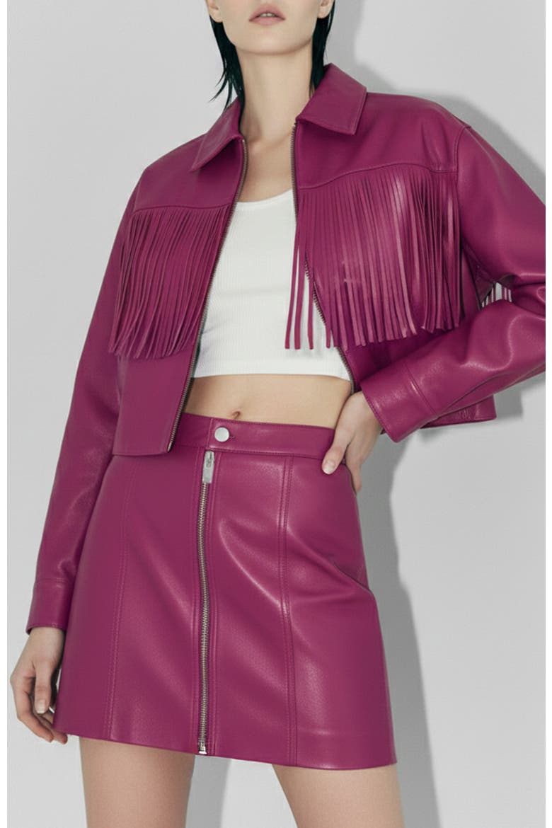 Jeremiah Upcycled Leather Fringe Jacket, Main, color, ROSE