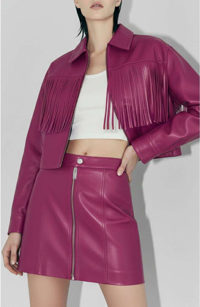 AS by DF Jeremiah Upcycled Leather Fringe Jacket, Main, color, Rose