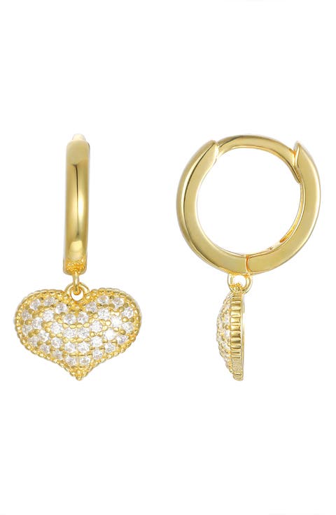 Kids' Cubic Zirconia Pavé Heart Huggie Hoop Earrings