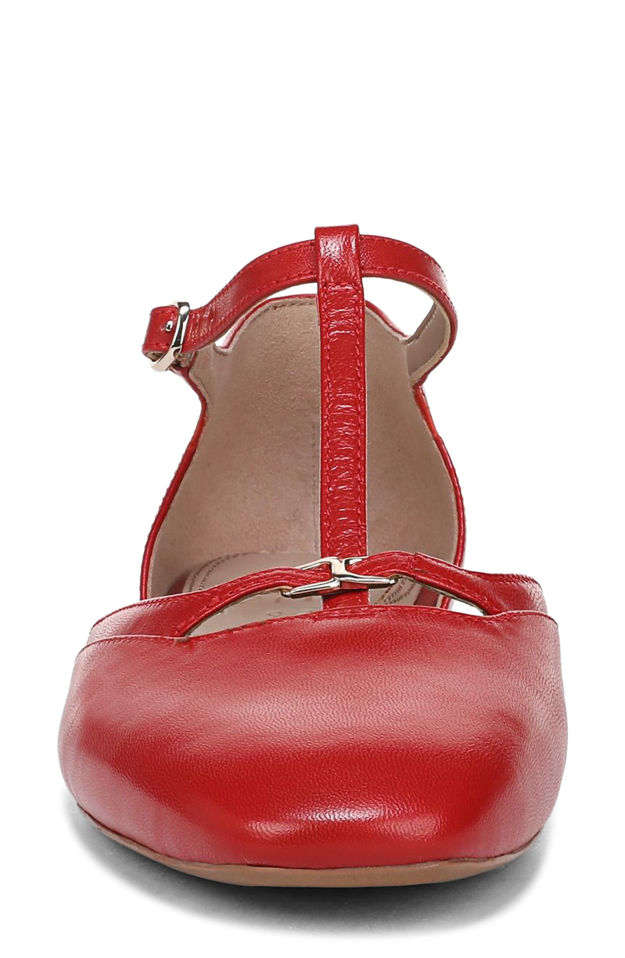 Naturalizer Caresse T-Strap Flat, Alternate, color, Red Leather