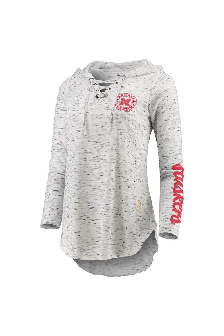 Women's Pressbox Gray Nebraska Huskers Space Dye Lace-Up V-Neck Long Sleeve T-Shirt, Alternate, color, Gray