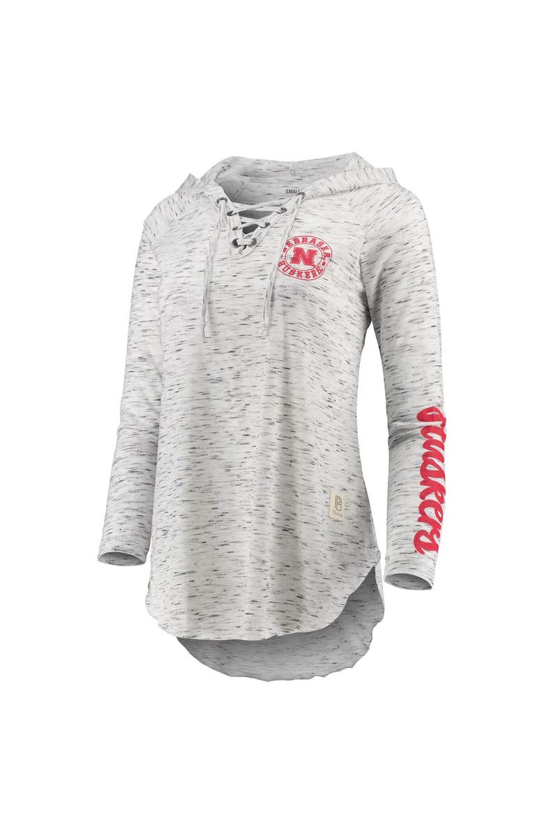 PRESSBOX Women's Pressbox Gray Nebraska Huskers Space Dye Lace-Up V-Neck Long Sleeve T-Shirt, Alternate, color, 