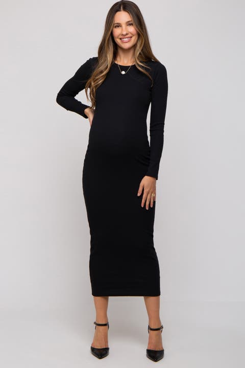 Ribbed Fitted Long Sleeve Midi Dress