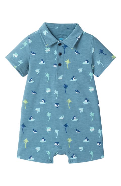 Print Stretch Cotton Polo Romper (Baby)
