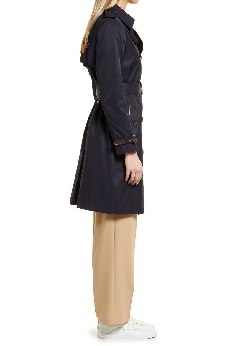 Double Breasted Cotton Blend Trench Coat, Alternate, color, DK NAVY