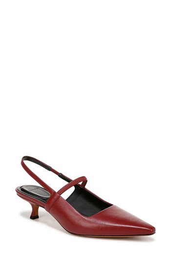 Vince Venice Slingback Pointed Toe Kitten Heel Pump In Crimson