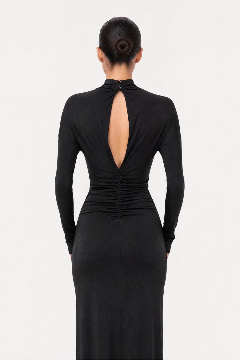 Stone Detail Draped Maxi Dress, Alternate, color, Black