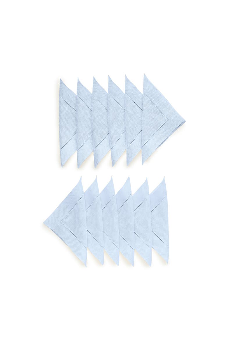 Linen Cocktail Napkins Set of 12, 6 x 6" - Classic Hemstitch, Main, color, Sky Blue