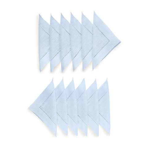 Linen Cocktail Napkins Set of 12, 6 x 6" - Classic Hemstitch