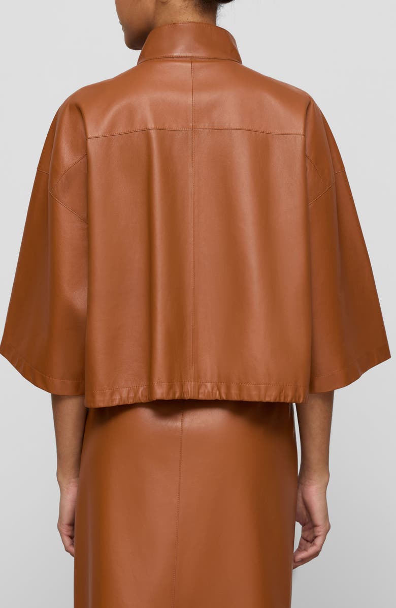Lafayette 148 New York Oversize Leather Crop Shirt Jacket, Alternate, color, Copper