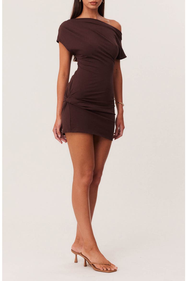 Livaire Pleated One Shoulder Minidress, Alternate, color, CHOCOLATE