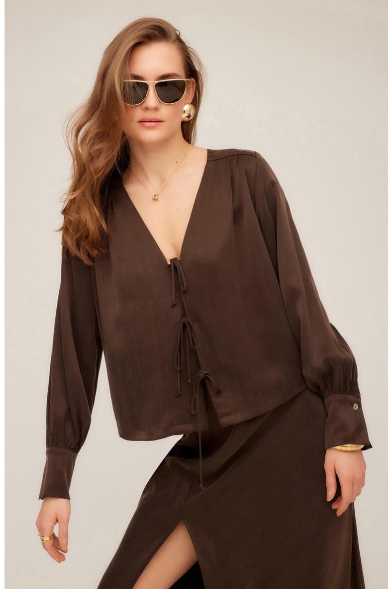 Kayla Tie Front Top, Alternate, color, BROWN