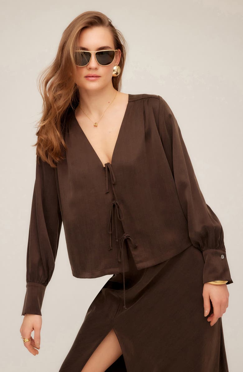 FIFTEEN TWENTY Kayla Tie Front Top, Alternate, color, Brown