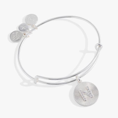 Pave Starburst Texture Initial Bangle Bracelet