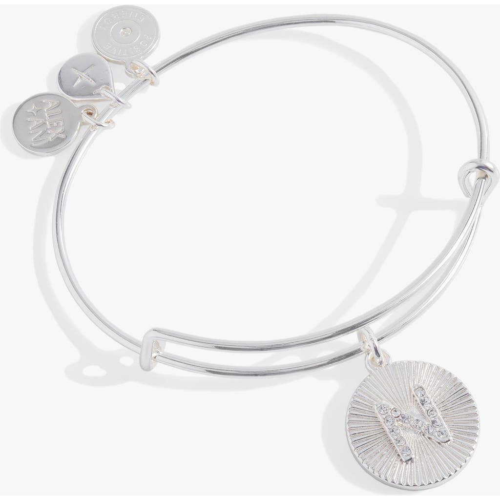 Alex And Ani Pave Starburst Texture Initial Bangle Bracelet In Silver - N