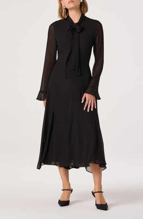 ASTR the Label Tie Neck Long Sleeve Dress