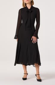 ASTR the Label Tie Neck Long Sleeve Dress