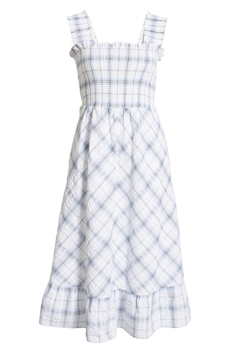 Eliza J Smocked Plaid Cotton Seersucker Midi Sundress, Alternate, color, 