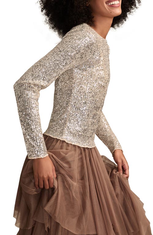 Lucky Brand Sequin Long Sleeve Top In Gold