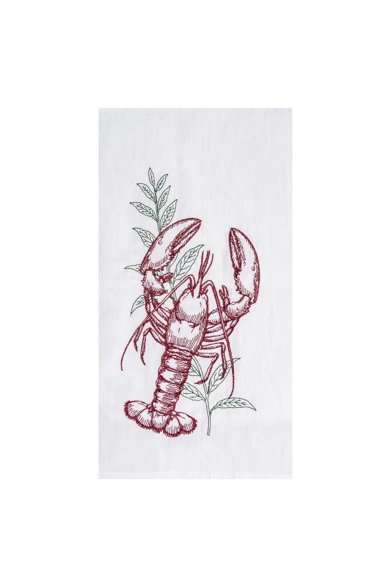 Lobster Seagrass Embroidered Flour Sack Cotton Kitchen Towel, Main, color, White