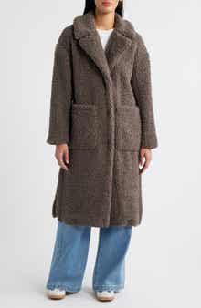 BCBGMAXAZRIA Notch Collar Faux Shearling Long Coat