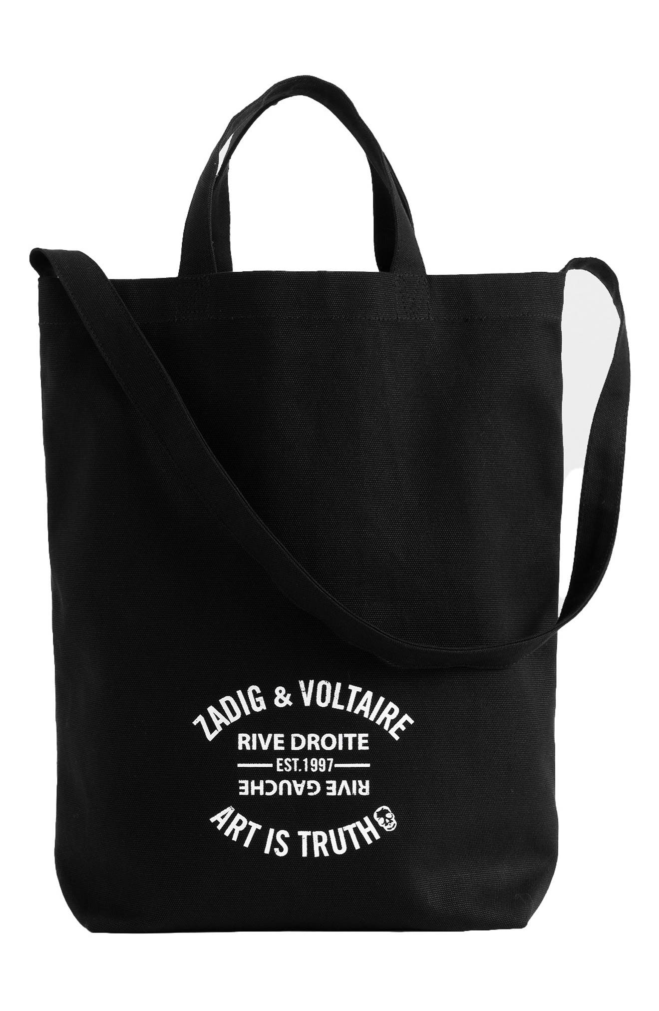Zadig Canvas Tote, Main, color, BLACK