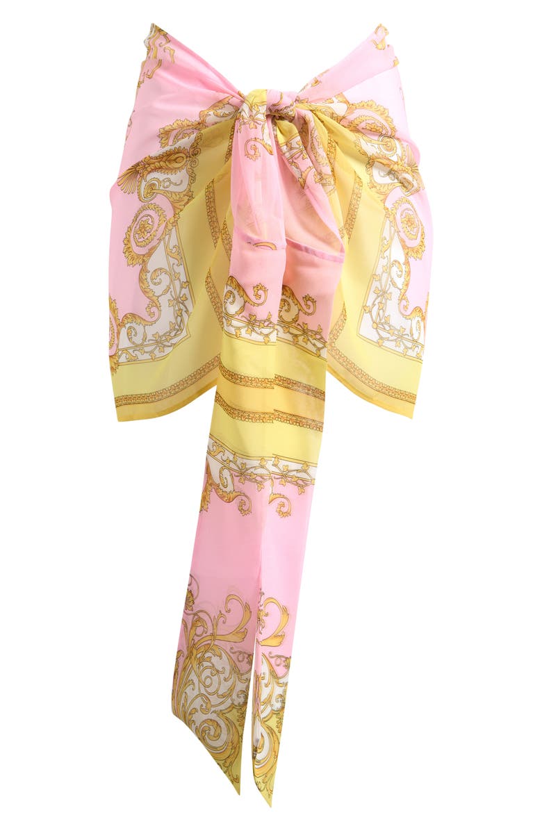 Versace Barocco Print Georgette Pareo, Main, color, Pale Yellow Rose Quartz