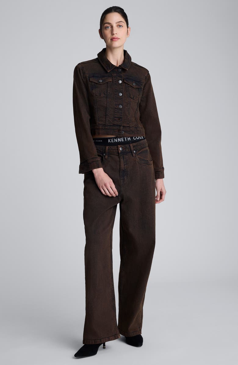 Kenneth Cole Crop Denim Trucker Jacket, Alternate, color, Medium Bark Overdye