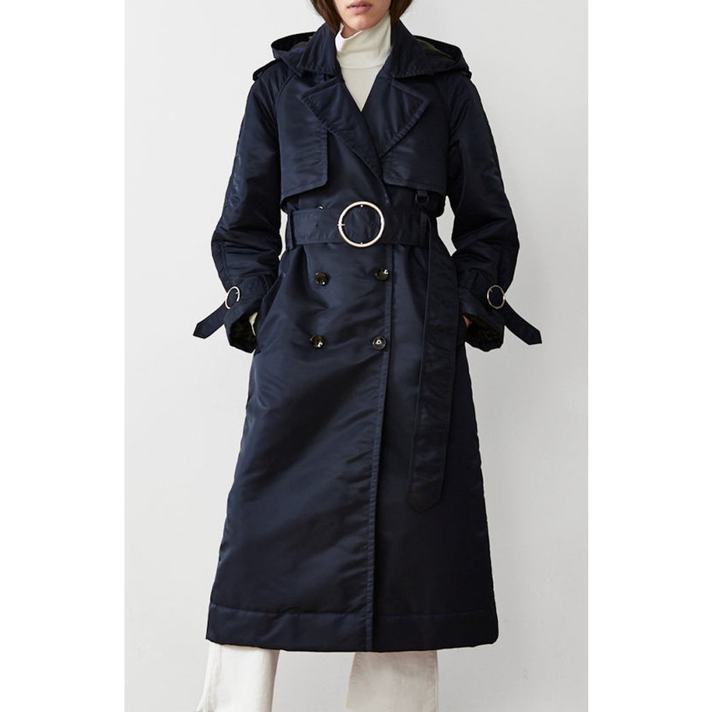CAALO Sustainable Down Filled Satin Trench Coat in Navy  product