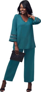 Jessica London Stretch Knit Mesh Inset Sleeve Tunic