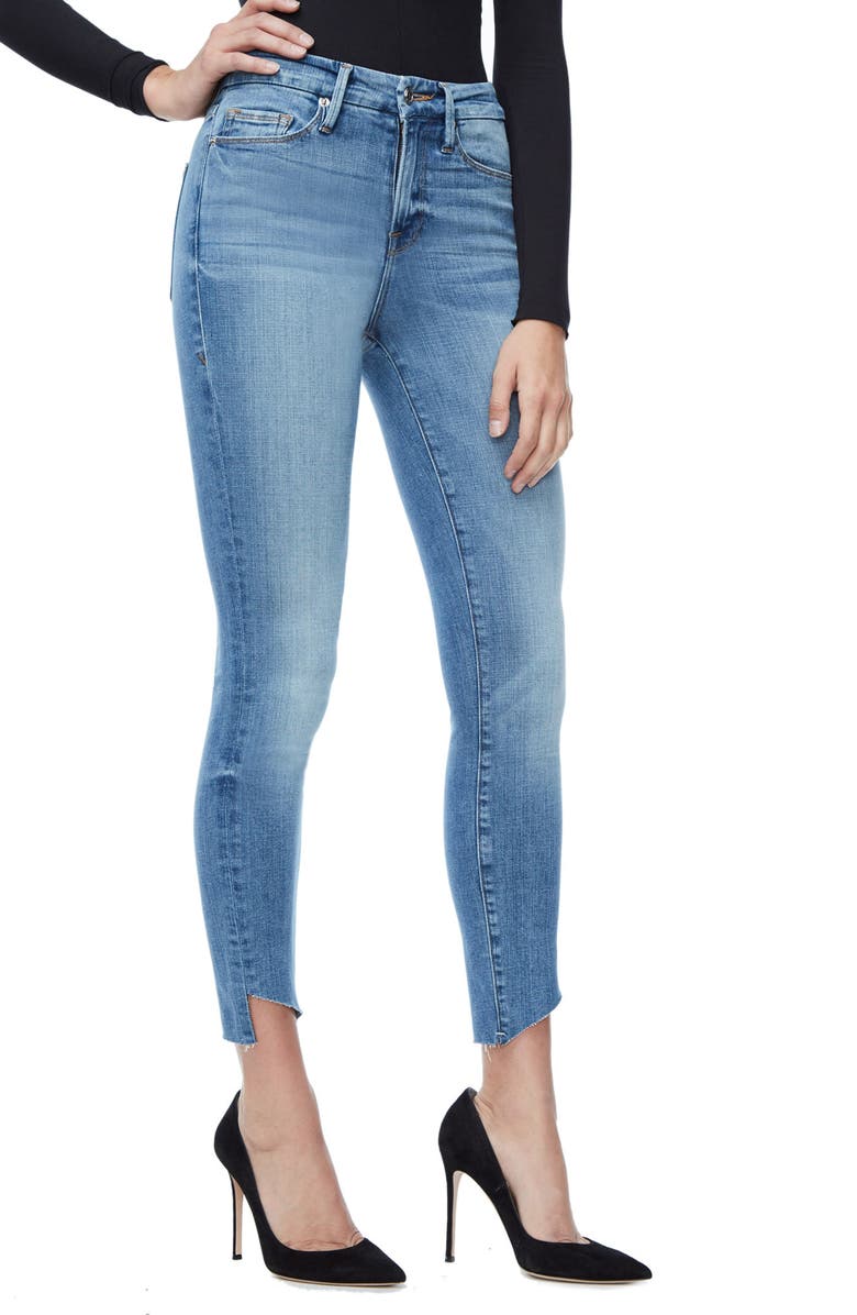 Good American Good Legs High Waist Cascade Hem Skinny Jeans, Alternate, color, 