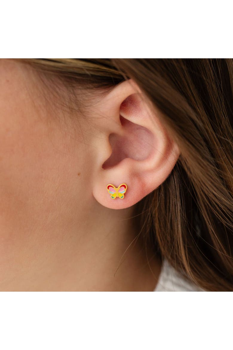 Colorful Butterfly Hypoallergenic Flatback Stud Earrings, Alternate, color, Multi