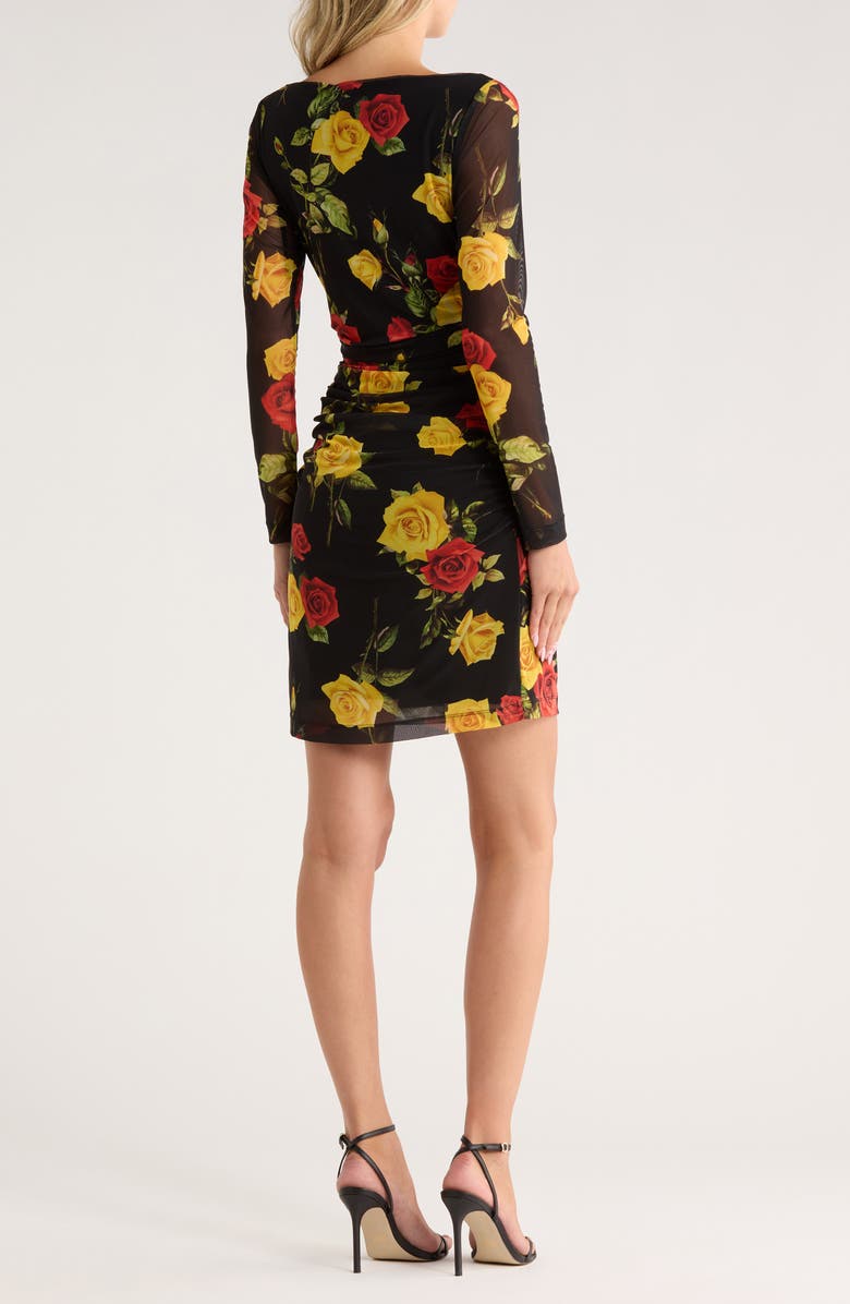 L'AGENCE Reiner Cross Front Minidress, Alternate, color, Black/Red/Yellow Romantic Rose
