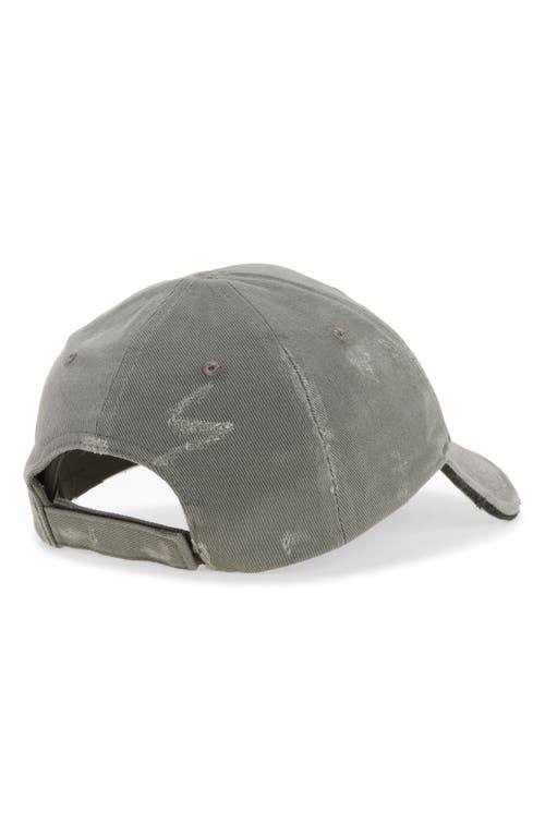 Balenciaga Tilted Typo Distressed Cotton Twill Baseball Cap In Gray