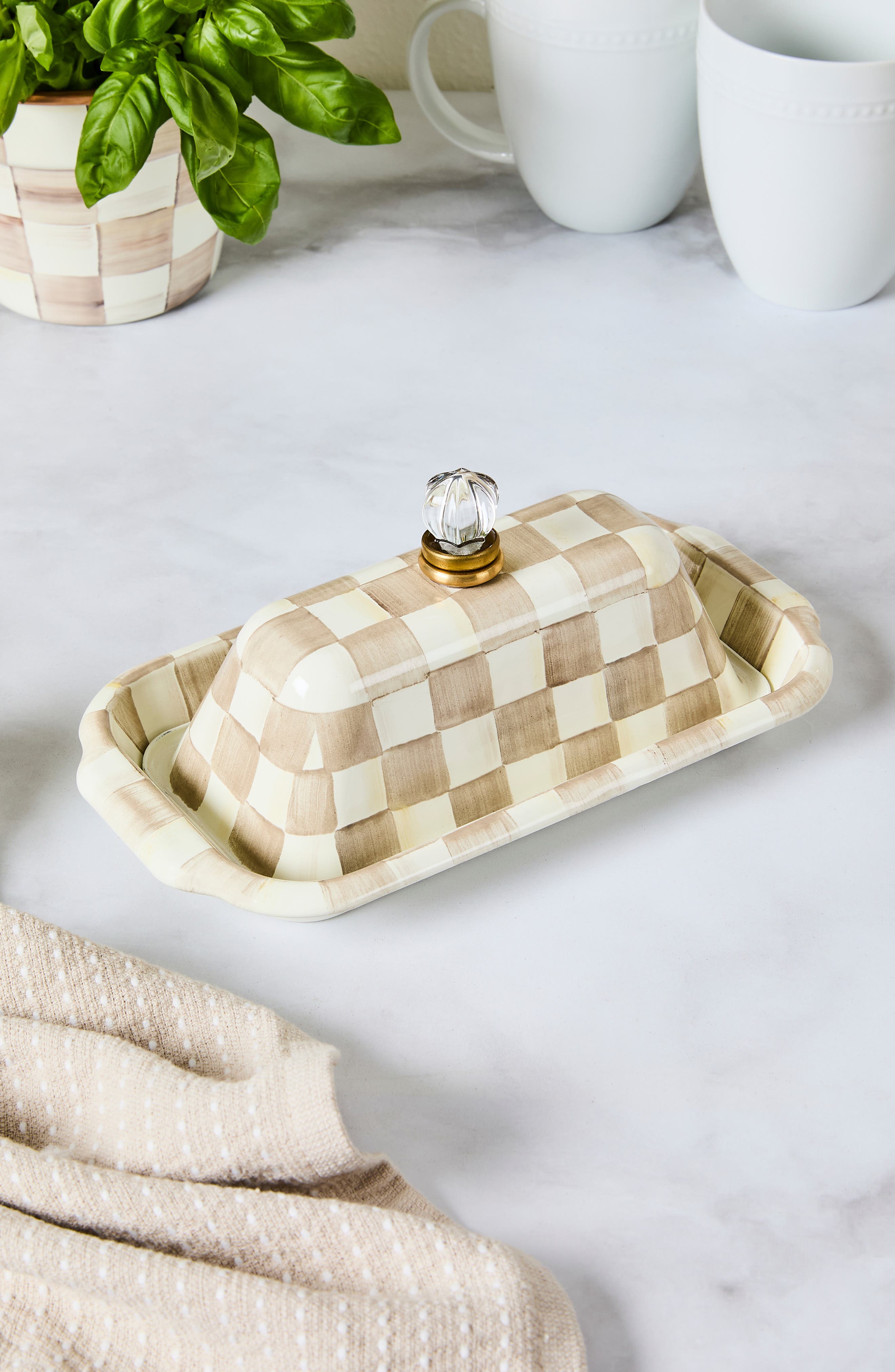 MACKENZIE CHILDS Mocha Check Enameled Steel Butter Box | Nordstrom