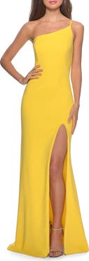 La Femme One Shoulder Long Jersey Homecoming Dress