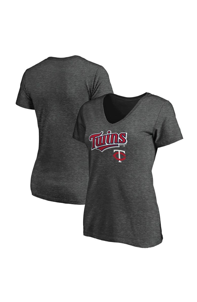 FANATICS Women's Fanatics Branded Heathered Charcoal Minnesota Twins Team Logo Lockup V-Neck T-Shirt, Alternate, color, 