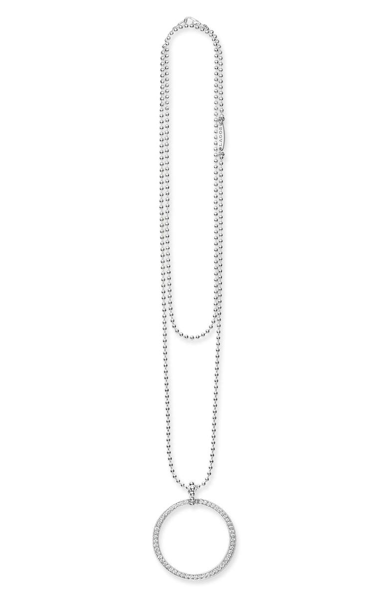 LAGOS Caviar Spark Diamond Circle Pendant Necklace, Alternate, color, Silver Diamond