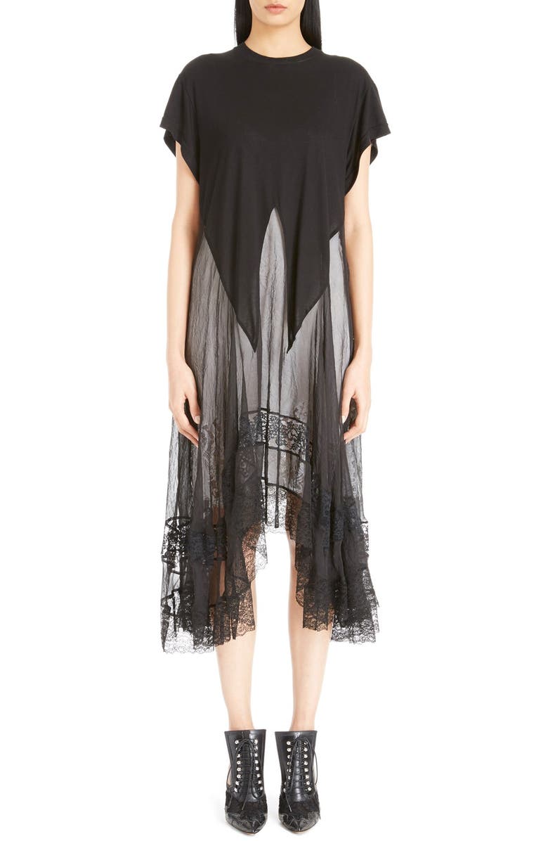 Givenchy Lace Trim Jersey & Chiffon Tunic, Main, color, 