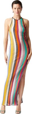 Missoni Long Dress In Striped Ribbed Knit Lamé