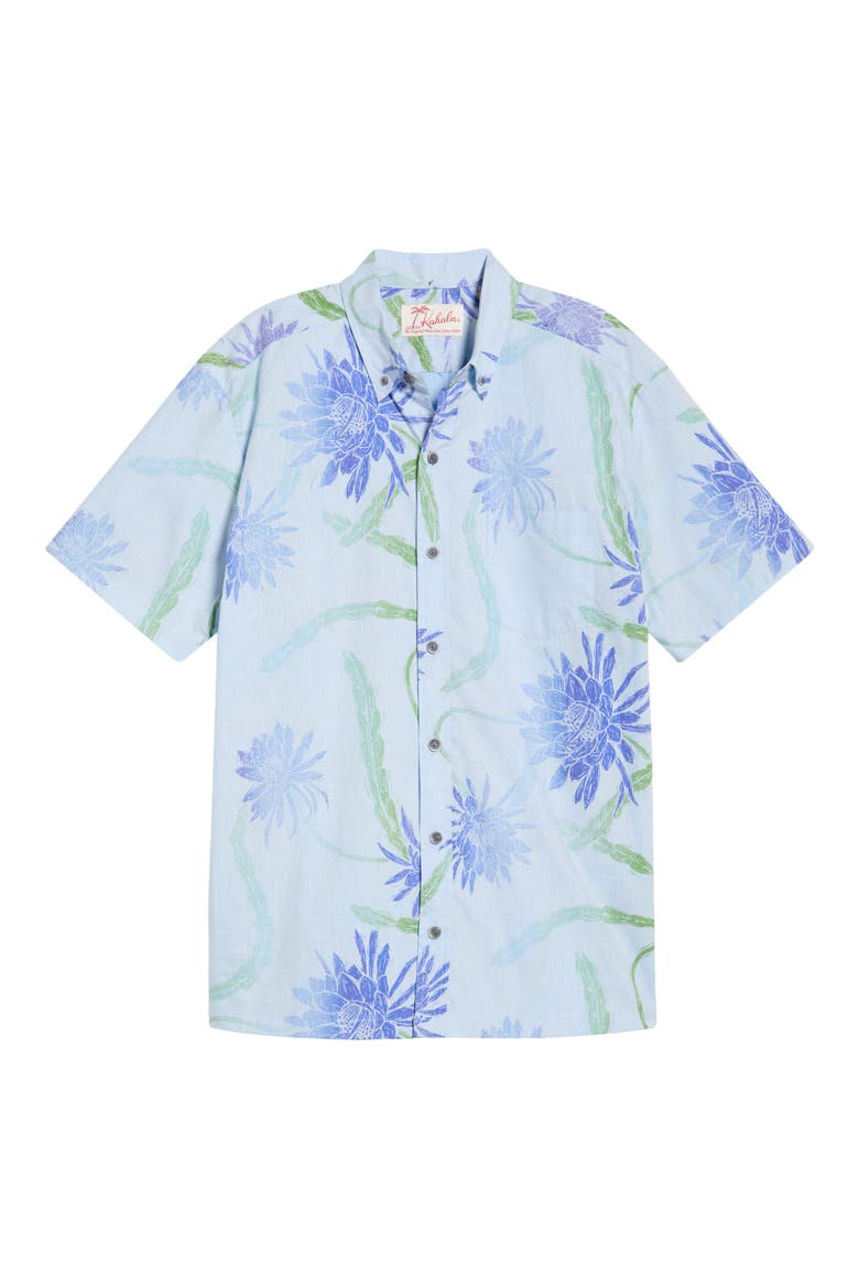 Night Shades Print Cotton Short Sleeve Button-Down Shirt, Alternate, color, SILVER BLUE