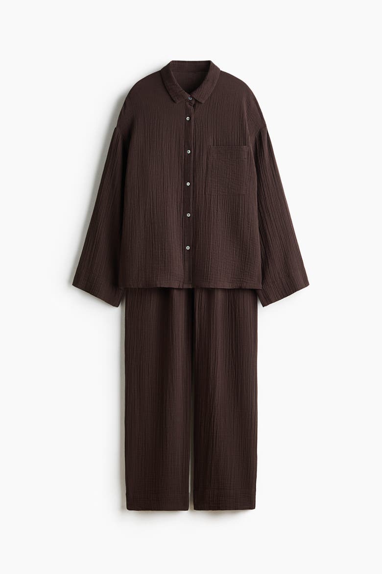 Cotton Muslin Pajamas, Alternate, color, Dark brown