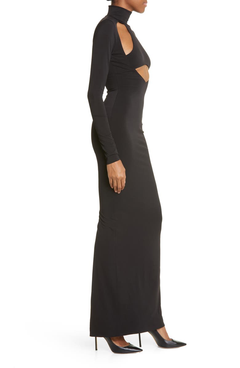 LaQuan Smith Cutout Mock Neck Stretch Jersey Gown, Alternate, color,