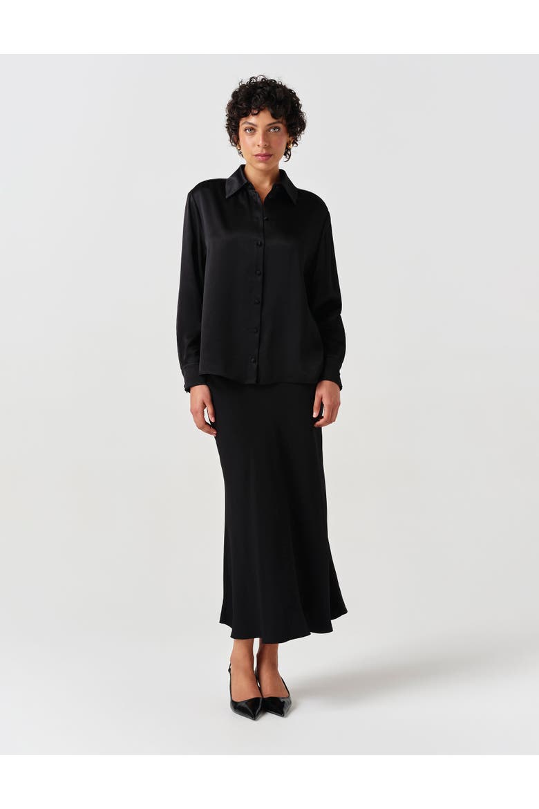 Lyra Crepe Midi Skirt, Alternate, color, Black