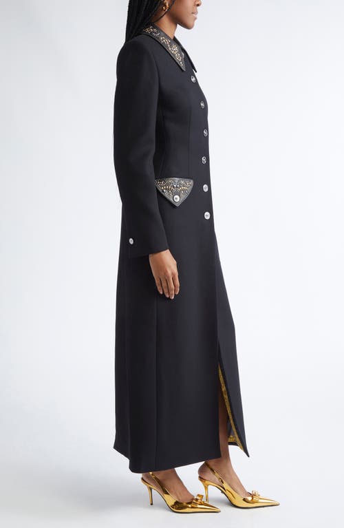 Versace Felted Studded Longline Coat In Black